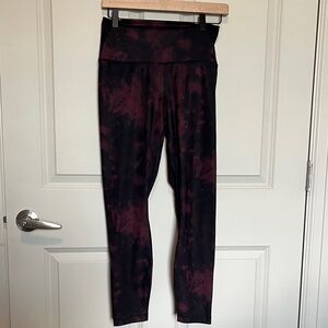 90 Degree By Reflex Maroon and Black Tie-Dye Leggings High Rise Full Length